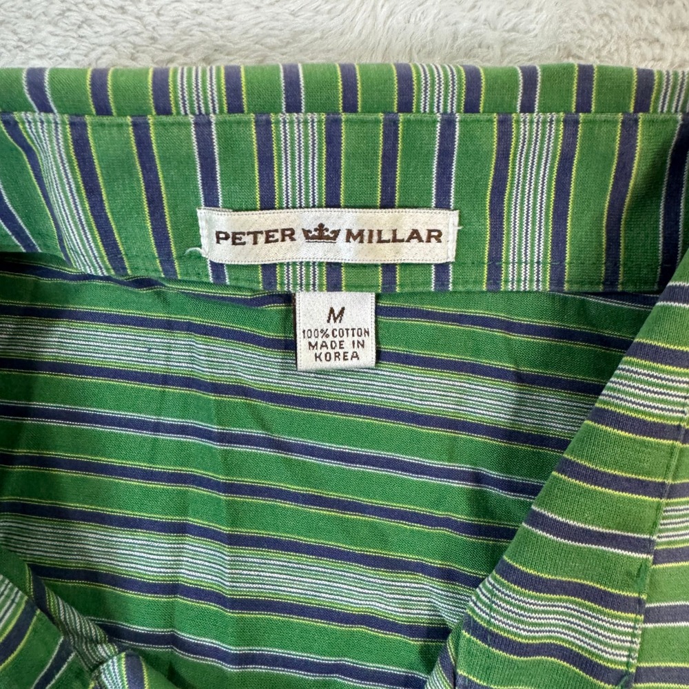 Peter Millar Mens Medium Green Striped Golf Polo‎ Shirt Lighthouse 1894 Casual - Picture 3 of 7